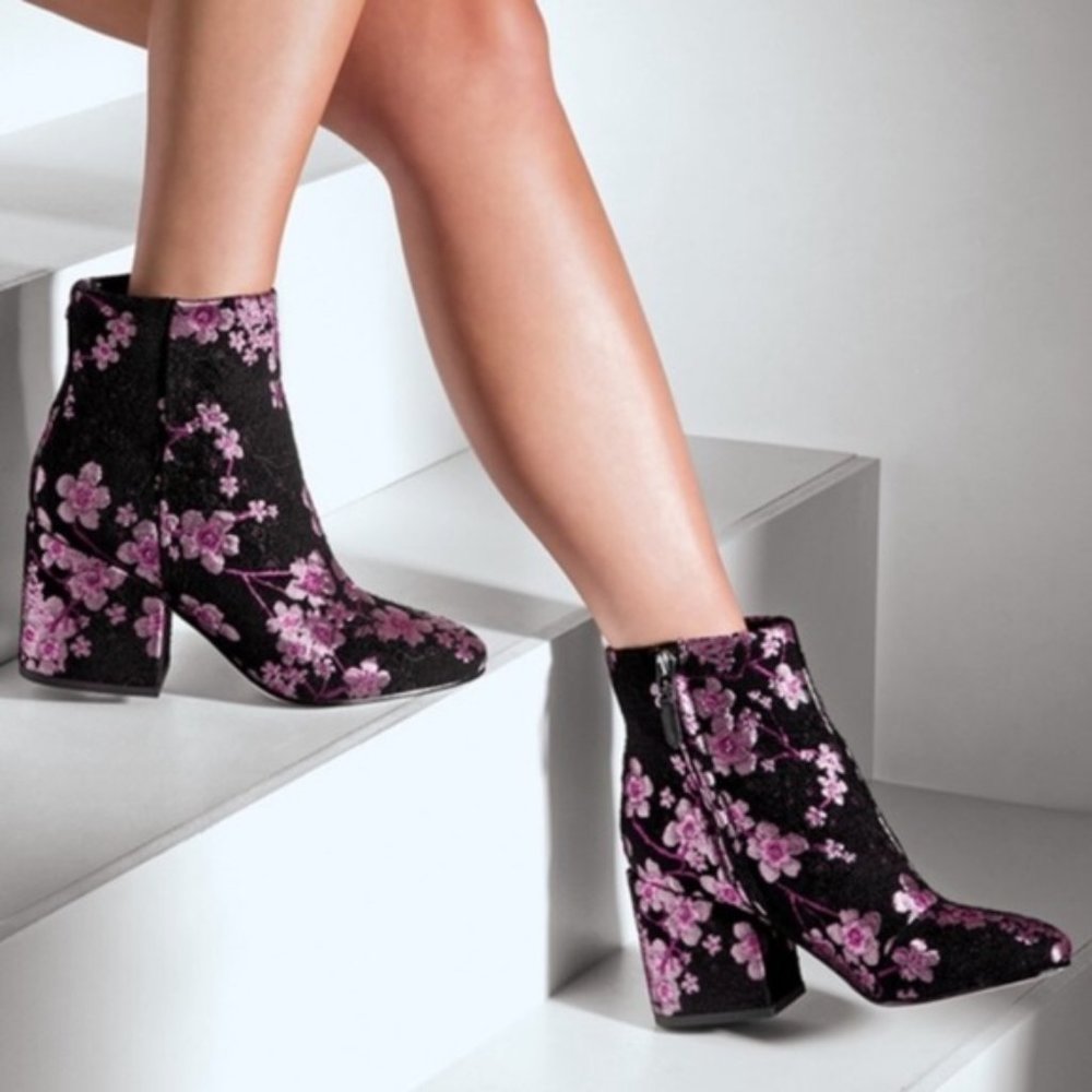 SAM EDELMAN Taye Floral Booties Size 8 Pink Black